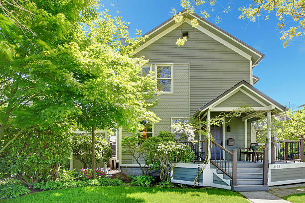 istock House spring grey exterior with entrance porch. 494486063