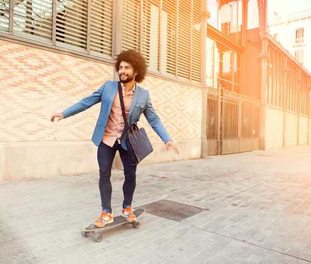 Businessman on longboard