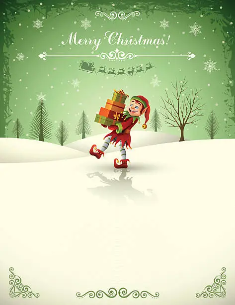 Vector illustration of Christmas Design with Santas Elf