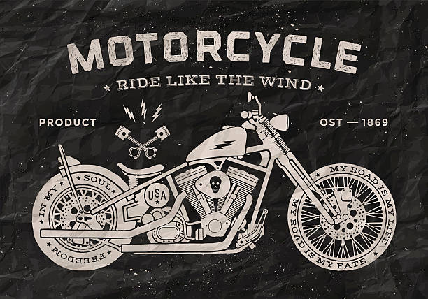 Vintage race motorcycle old school style. Black and white poster, print for t-shirt. Vector illustration.