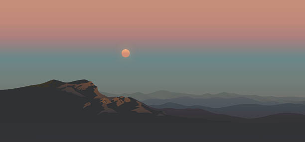 ilustrações, clipart, desenhos animados e ícones de noite do sol no deserto. vetor fundo. bandeira. pôster - silhouette landscape cliff mountain