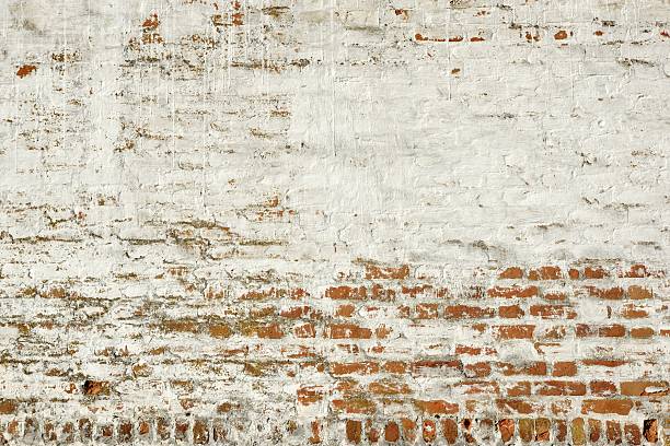 istock Red White Retro Brick Painted Wall With Damaged Plaster 494501074