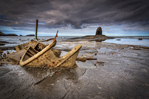 The wreck of the Admiral von Tromp on the rocks of Saltwick Bay,