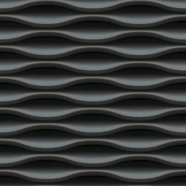 Vector illustration of Black wavy panel seamless texture background.