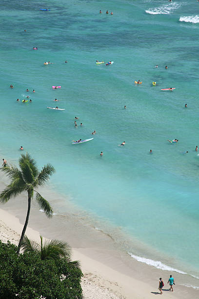 пляж вайкики на гавайских островах - hawaii islands big island waikiki beach стоковые фото и изображения