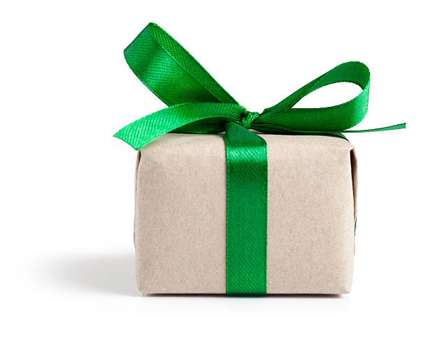 istock Gift box with green ribbon on white 494505240