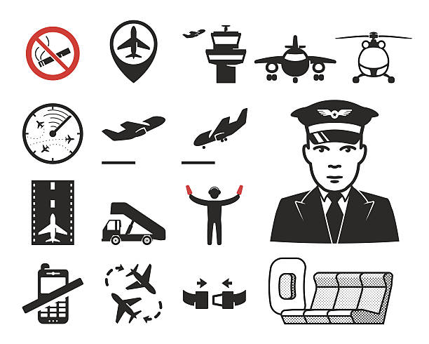 illustrations, cliparts, dessins animés et icônes de airport icons set// 04 - air vehicle airplane commercial airplane private airplane