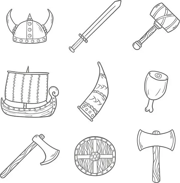Vector illustration of Icons on viking theme