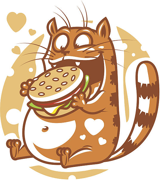 katze essen große hamburger - illustration and painting sandwich hungry beef stock-grafiken, -clipart, -cartoons und -symbole