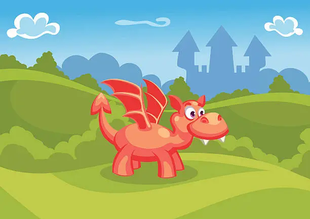 Vector illustration of Fantasy illustration with a red dragon
