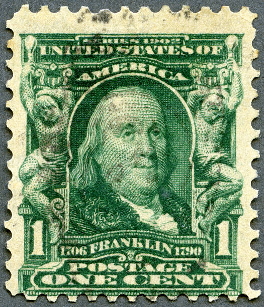 znaczek pocztowy usa 1903 pokazuje portret benjamin franklin 1706-1790 - benjamin franklin history american culture portrait zdjęcia i obrazy z banku zdjęć