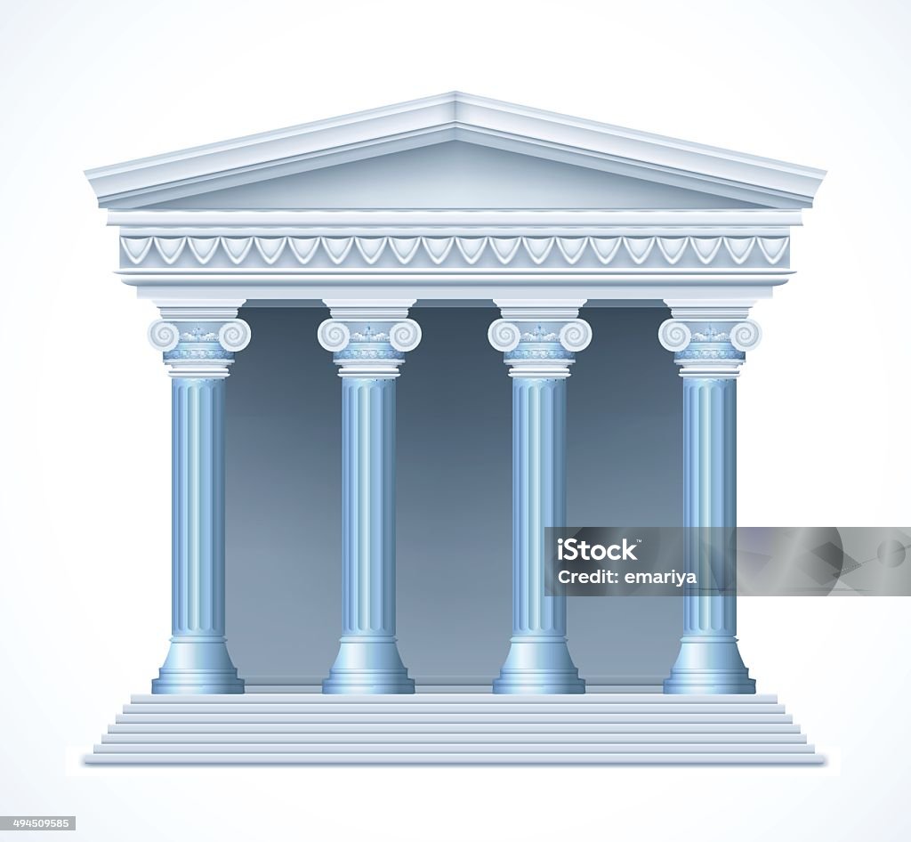 Vista frontal de um antigo Templo grego azul.  Vector - Royalty-free Arquitetura arte vetorial