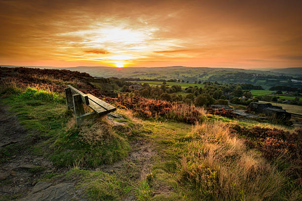 Take a seat Sunset at Norland moor, Halifax , West Yorkshire west yorkshire stock pictures, royalty-free photos & images