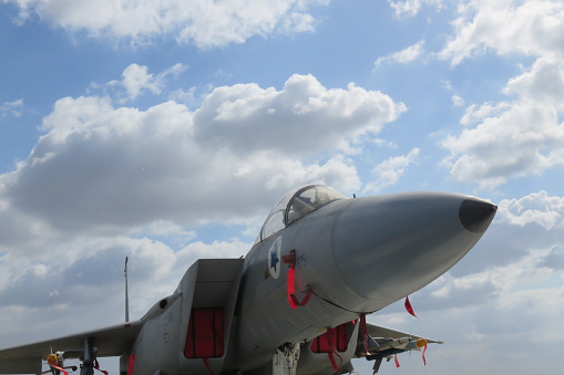 Ramat David, Israel - April 23, 2015: F-15 fighter at the exhibition for Israeli Independence Day on April 23, 2015