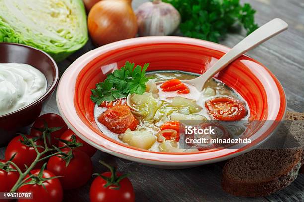 Cabbage Soup Stock Photo - Download Image Now - Borscht, Bread, Cabbage
