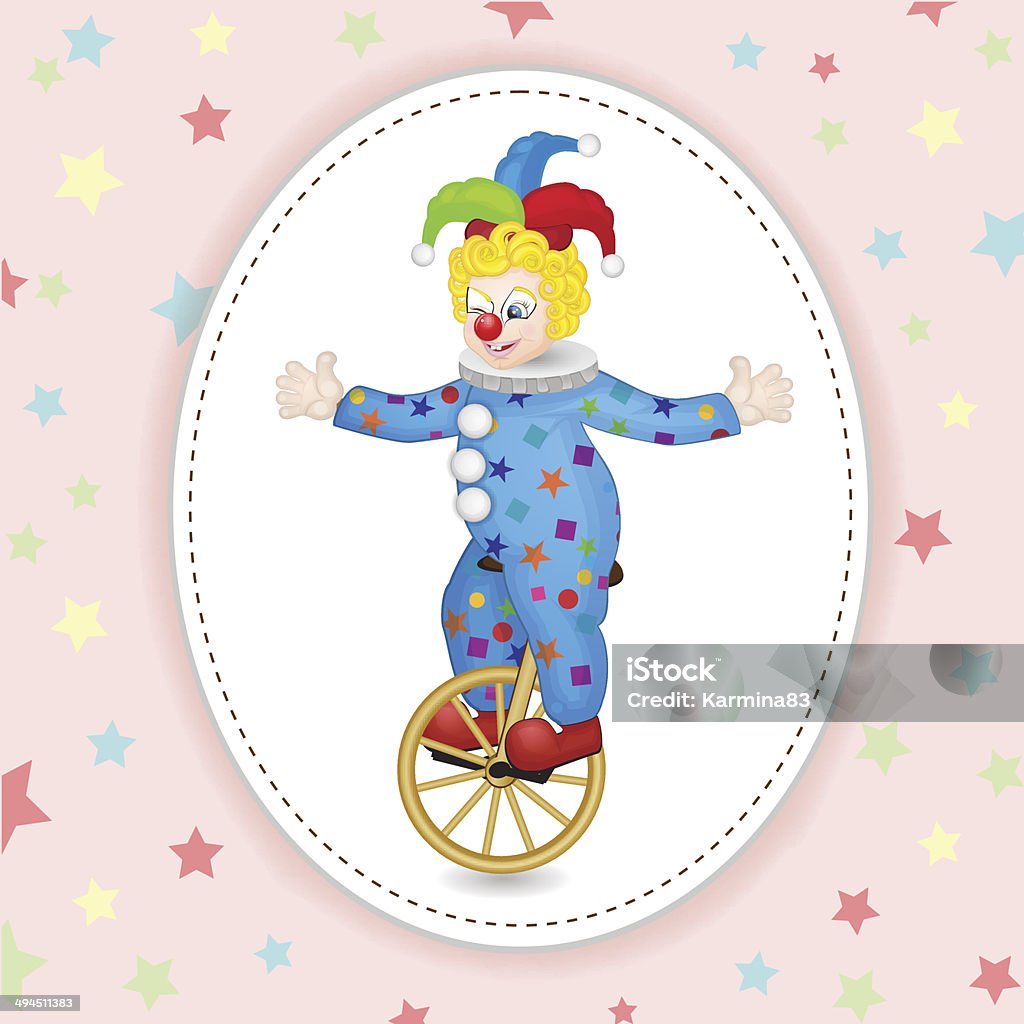 Funny clown with unicycle over star background Funny clown with unicycle over star background  Adult stock vector