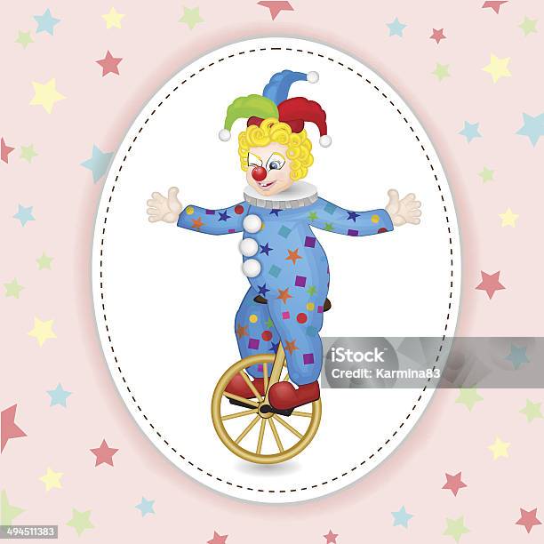 Funny Clown With Unicycle Over Star Background Stock Illustration - Download Image Now - Adult, Adults Only, Anthropomorphic Smiley Face