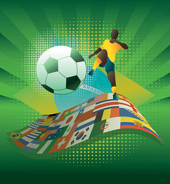 fußballspieler mit internationalen flaggen - länderspiel stock-grafiken, -clipart, -cartoons und -symbole