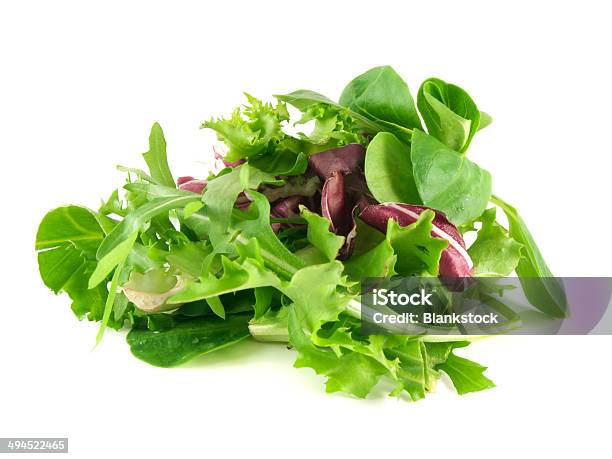 Salad Rucola Frisee Radicchio And Lambs Lettuce Stock Photo - Download Image Now - White Background, Lettuce, Arugula