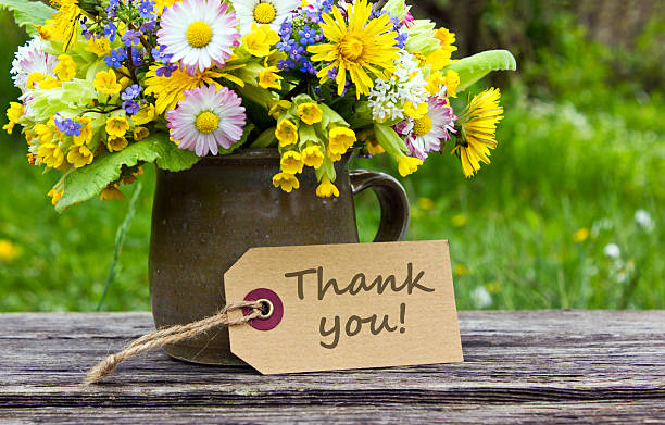 thank you english thank you card with spring flowers myosotis sylvatica stock pictures, royalty-free photos & images