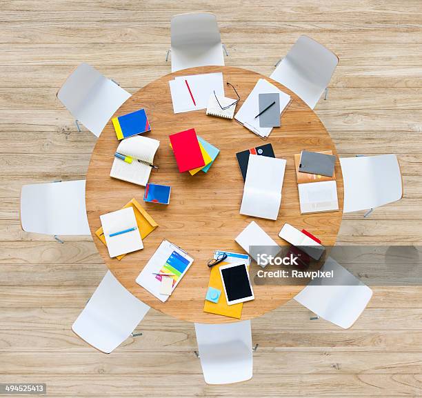 Office Table With Equipments And Documents Stock Photo - Download Image Now - Directly Above, Meeting Room, Table