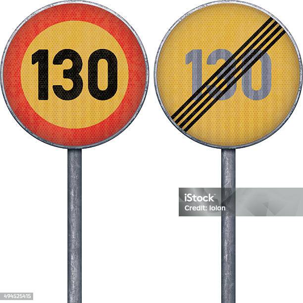 Two Yellow And Red Maximum Speed Limit 130 Road Signs Stock Illustration - Download Image Now