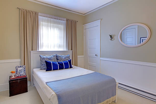 istock Blue and white bedroom with elegant design. 494526063