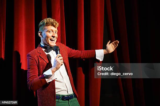 Anchorman Talking To Spectators And Announcing Show Stock Photo - Download Image Now