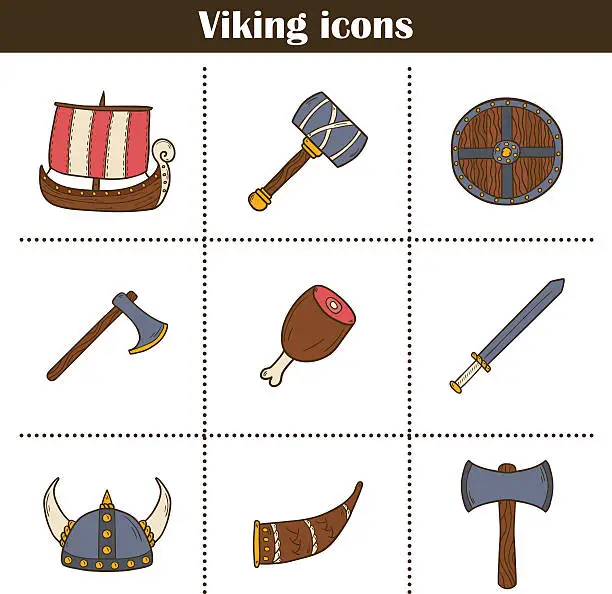 Vector illustration of Icons on viking theme