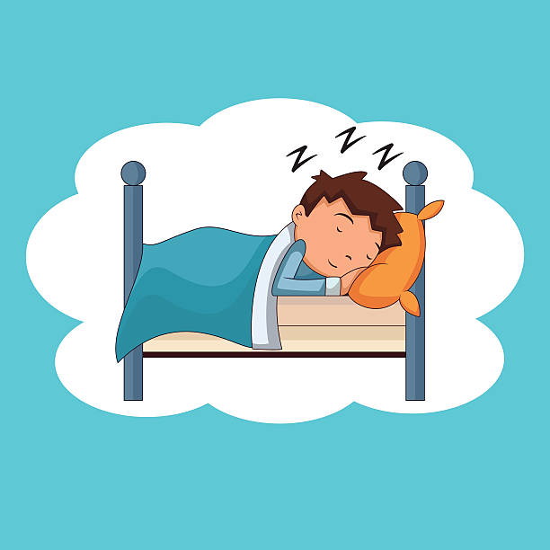 ilustrações, clipart, desenhos animados e ícones de criança dormindo - sleeping child cartoon bed