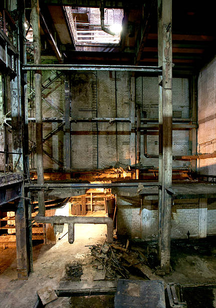 istock Old creepy, dark, decaying, destructive, dirty factory 494537068