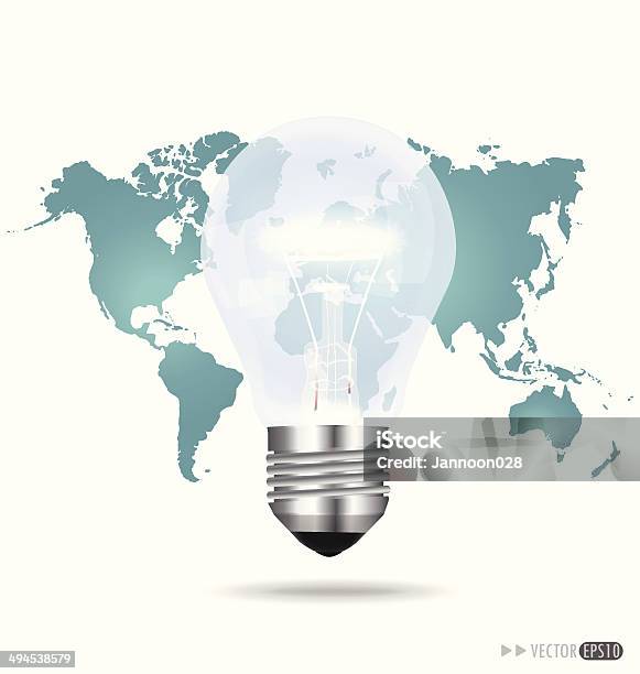 Illustration Of An Electric Light Bulb With A World Map Stock Illustration - Download Image Now