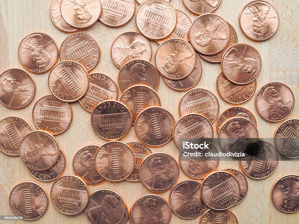 USA 1 cent coin Currency of the United States 1 cent coins 2015 Stock Photo