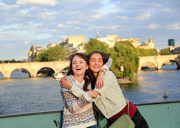 istock Happy beautiful student girls in Paris 494540294
