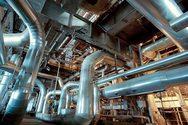 istock Industrial zone, Steel pipelines, valves and ladders 494540312