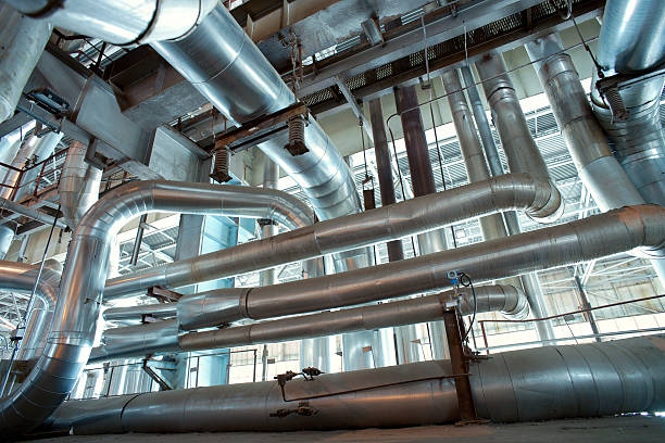 istock Industrial zone, Steel pipelines, valves and ladders 494540674