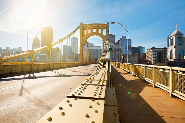 Roberto Clemente Bridge over the  Allegheny River in downtown Pittsburgh Pennsylvania USA