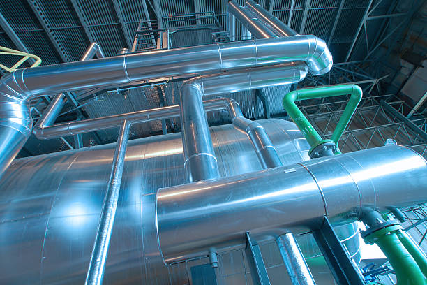 istock Industrial zone, Steel pipelines, valves and ladders 494541114