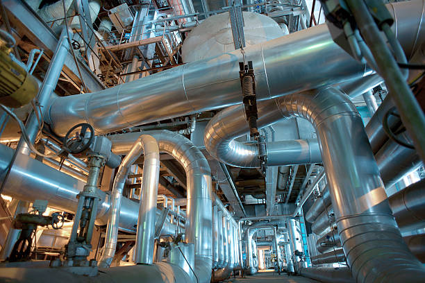istock Industrial zone, Steel pipelines, valves and ladders 494541608