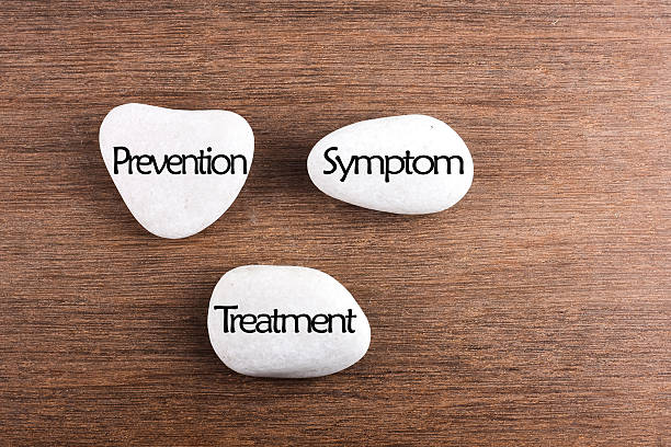 istock White stones with Prevention, Symptom and Treatment word on wood 494543014