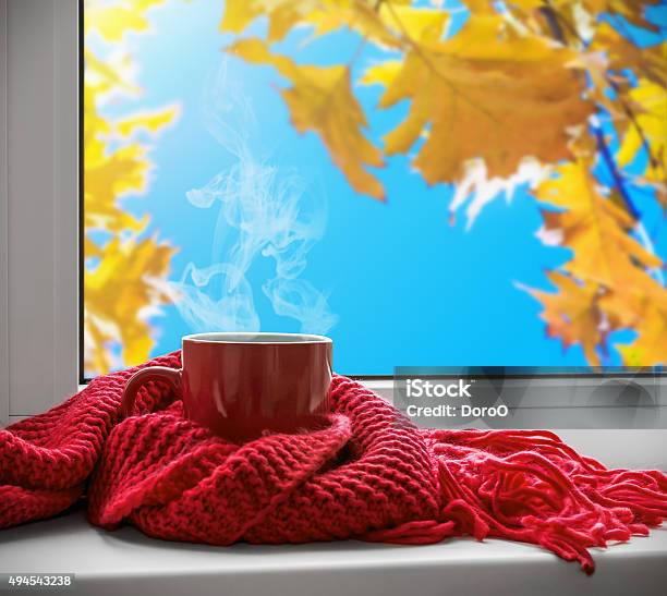 Cup With A Hot Drink On The Windowsill Stock Photo - Download Image Now - Outdoors, Snow, Window Sill