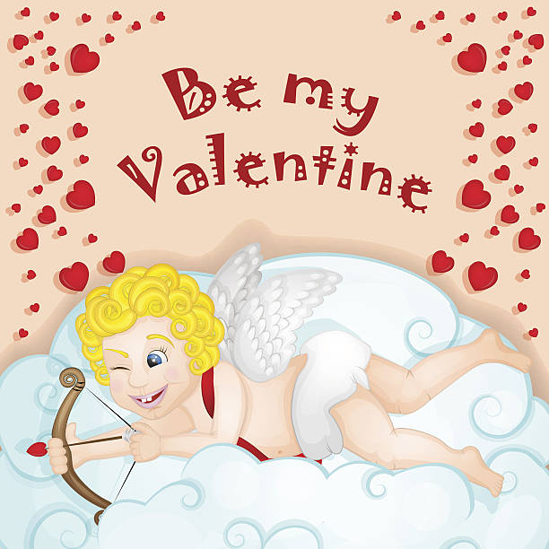 amor auf wolken über herz hintergrund - cupid love red affectionate stock-grafiken, -clipart, -cartoons und -symbole