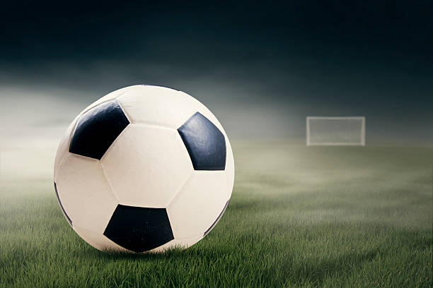 istock Soccer ball on the green field 494543391