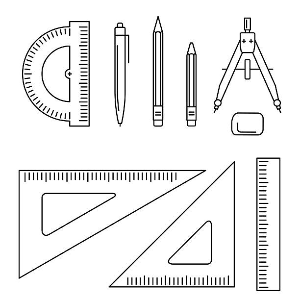 벡터 그림이요 기기. - drawing compass architecture work tool engineering stock illustrations