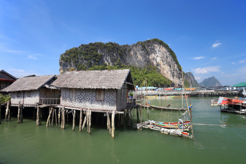 Traditional houses on stilt at Tai O, a fishing village in Lantau Island. Hong Kong, China.