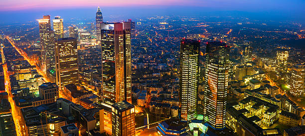 istock Panoramic Image of Frankfurt Skyline Illuminated at Night, Aerial View 494558778