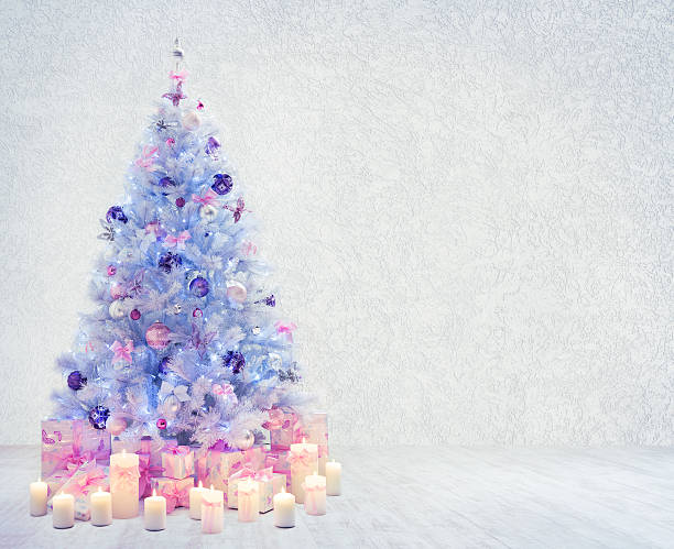 istock Christmas Tree Interior Room, Xmas Tree White Wall, Presents Gifts 494559480