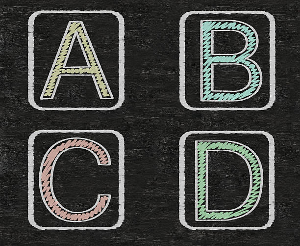 letters of English alphabet collection set, on blackboard background stock photo