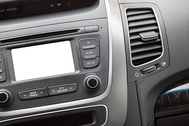 istock Car radio with cutout white blank screen 494563729