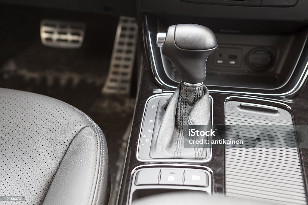 Gearshift lever of automatic gearbox. Car interior Automatic Gearshift Stock Photo